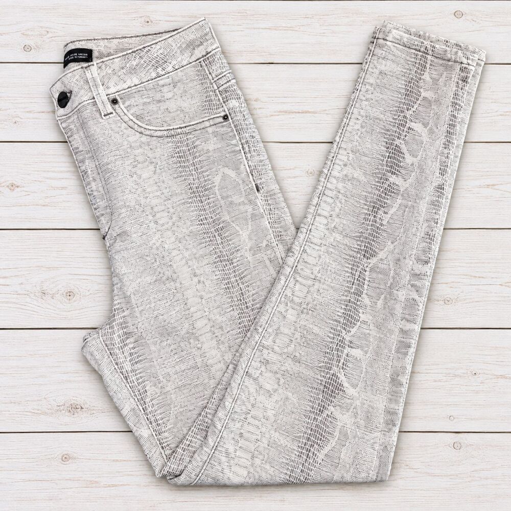 Zara White Gray Snakeskin Print Skinny Jeans Animal Print Statement Pant 2 4934